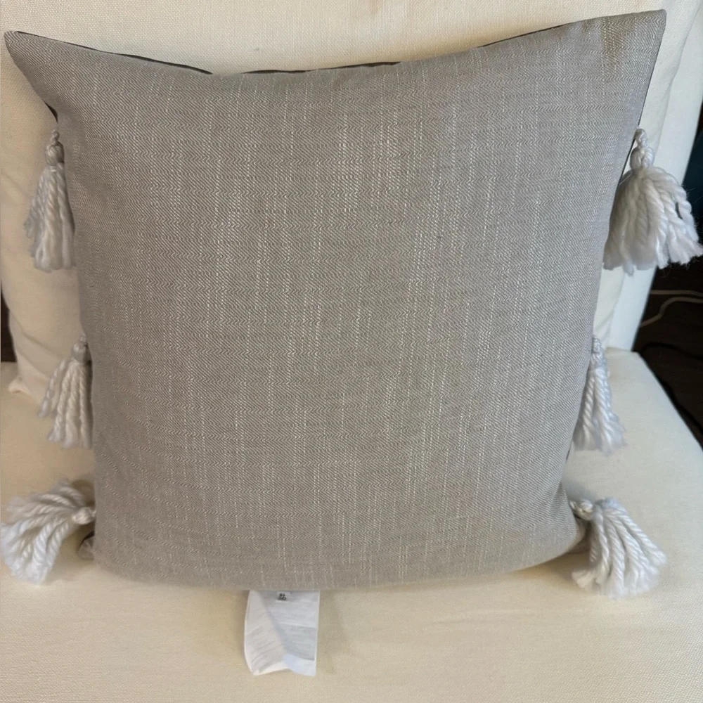 VILLA by CLASSIC HOME Vegan Leather Fringe Pillow Duck Feather Insert 18x18